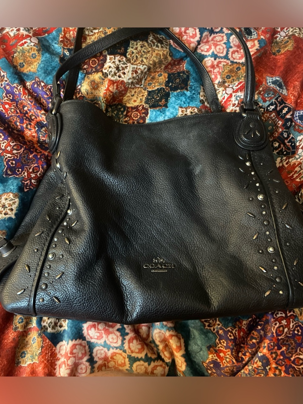 Coach Black Studded Leather Shoulder Bag